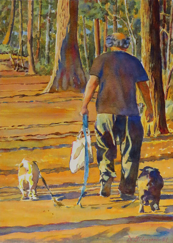 Lemoine Pt. Poster featuring the painting Walking with Two Dogs by David Gilmore