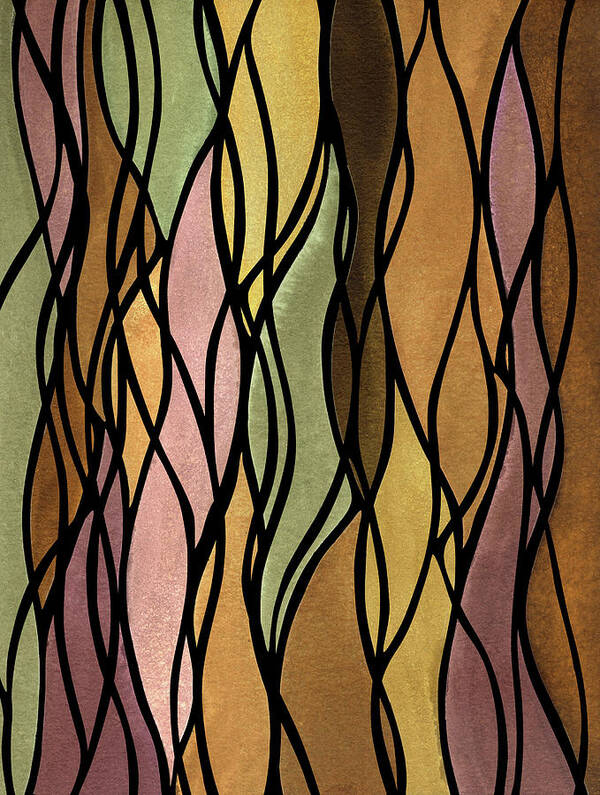 Warm Lines Poster featuring the painting Watercolor Tapestry Organic Black Tread Batik In Beige And Brown I by Irina Sztukowski