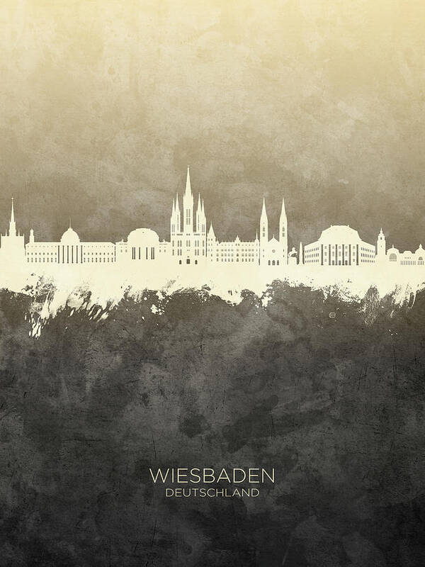 Wiesbaden Poster featuring the digital art Wiesbaden Germany Skyline #78 by Michael Tompsett