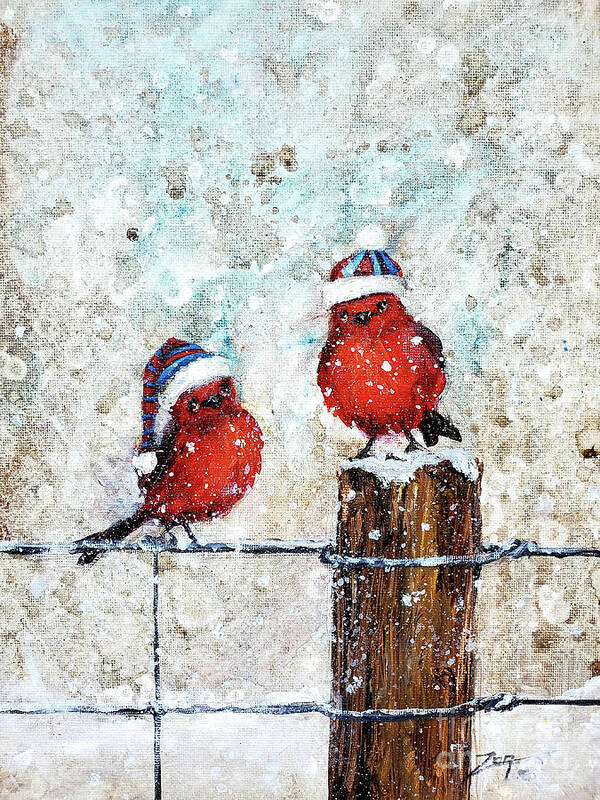 Birds Poster featuring the painting Winter Chirps by Zan Savage