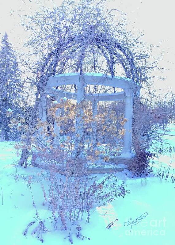 Gazebo Winter Park Ice Snow Blue Canada Vines Frozen Trees Bushes Lynne Paterson Art Photography Featured Feature Art Of The Week Neutral Tones Lovely Poster featuring the photograph Winter Gazebo by Lynne Paterson