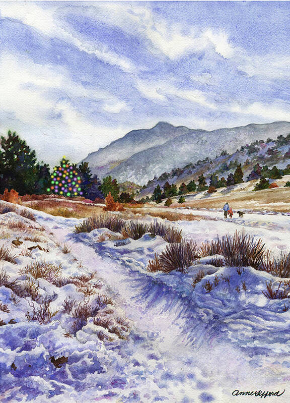 Snow Scene Christmas Card Painting Poster featuring the painting Winter Wonderland Christmas Card by Anne Gifford