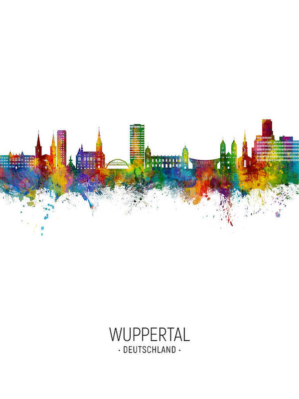 Wuppertal Poster featuring the digital art Wuppertal Germany Skyline #04 by Michael Tompsett