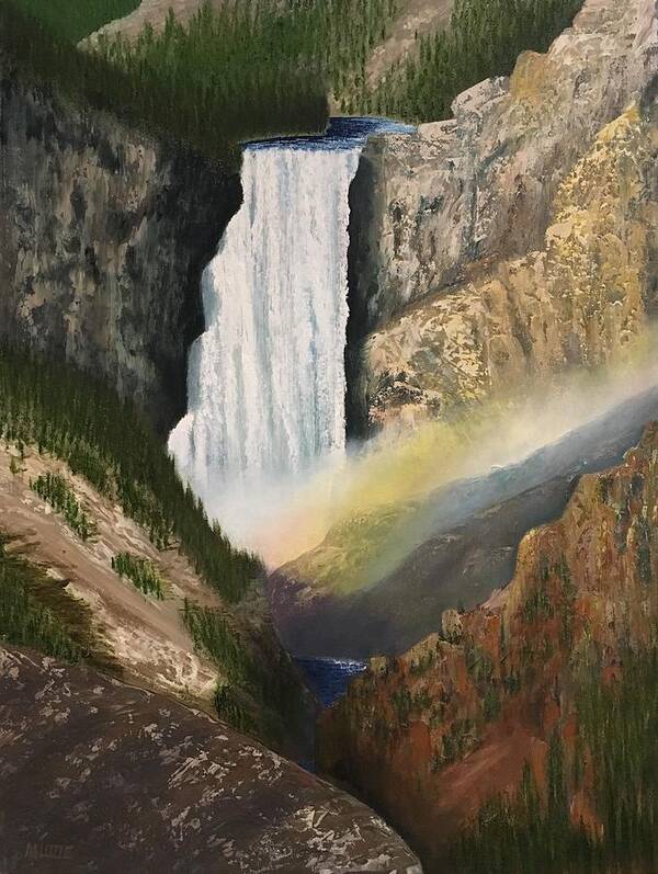 Waterfall Poster featuring the painting Yellowstone Falls by Marlene Little