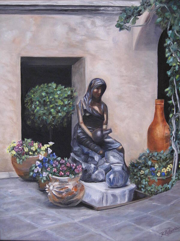 Statue Poster featuring the painting The Courtyard by Roberta Rotunda