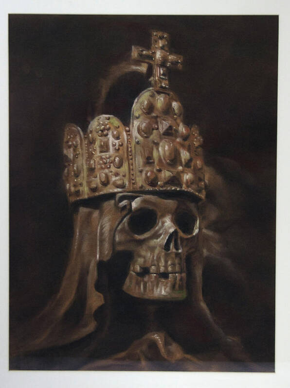 Death -- Vanitas- Memento Mori - Pastel - Gothic Poster featuring the drawing Crowned Death by Paez Antonio