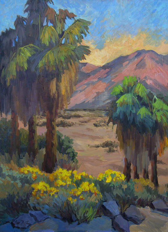 Indian Canyons Poster featuring the painting Desert Marigolds at Andreas Canyon by Diane McClary