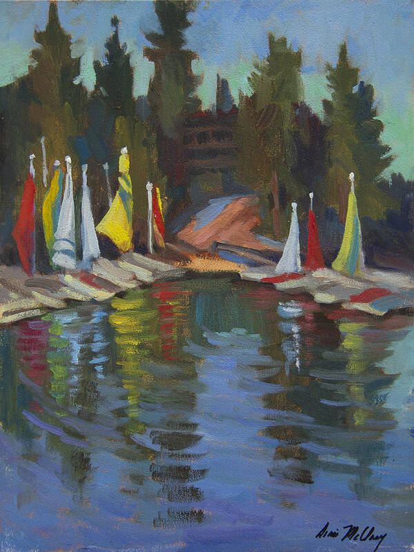 Hobie Cat Poster featuring the painting Hobie Cats at Lake Arrowhead by Diane McClary