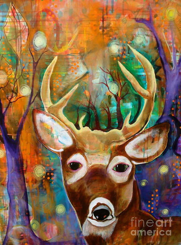 Deer Poster featuring the painting October 21st by Kim Heil