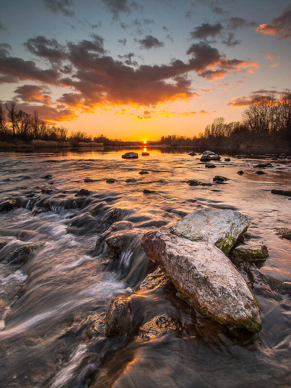 Landscape Poster featuring the photograph Sunset on river by Davorin Mance