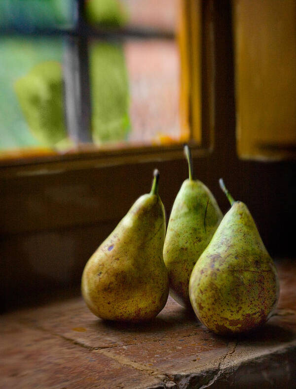 Pears Still Life Art Photography Poster featuring the photograph Three Pears in the Window by Bob Coates