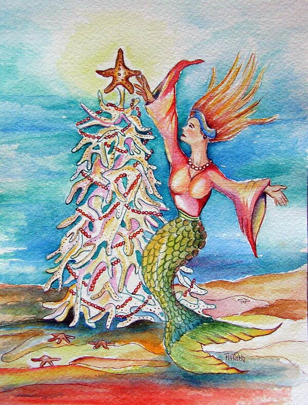 Mermaid Poster featuring the painting Coral tree mermaid by Patricia Piffath