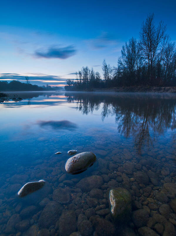 Landscape Poster featuring the photograph Dawn at river by Davorin Mance