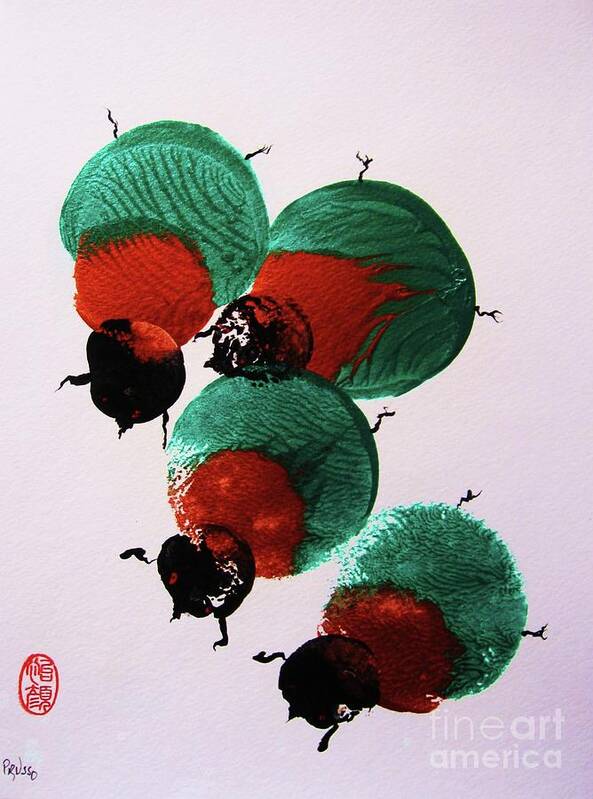 Nature Poster featuring the painting Japanese Beetles by Thea Recuerdo