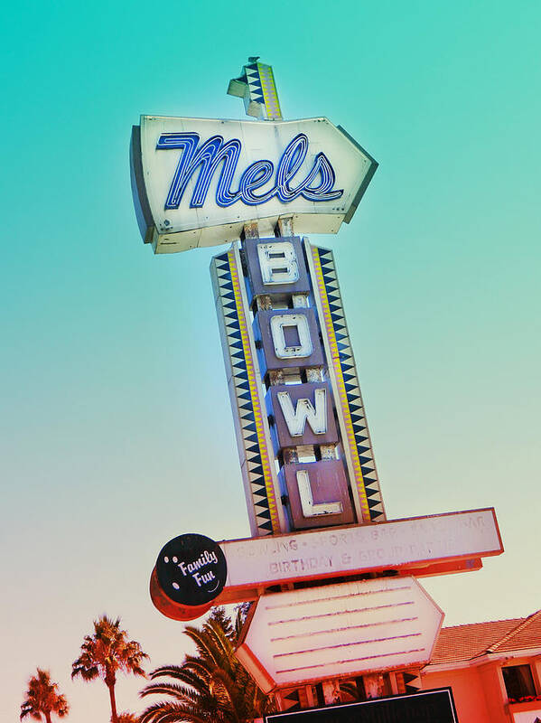 Vintage Poster featuring the photograph Mels Bowl Retro Sign by Kathleen Grace