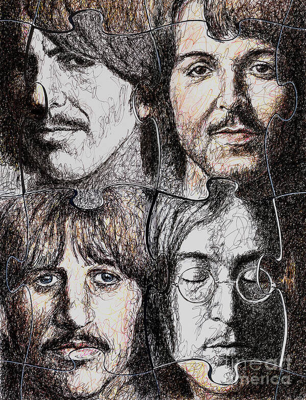Beatles Poster featuring the drawing Missing Pieces by Maria Arango