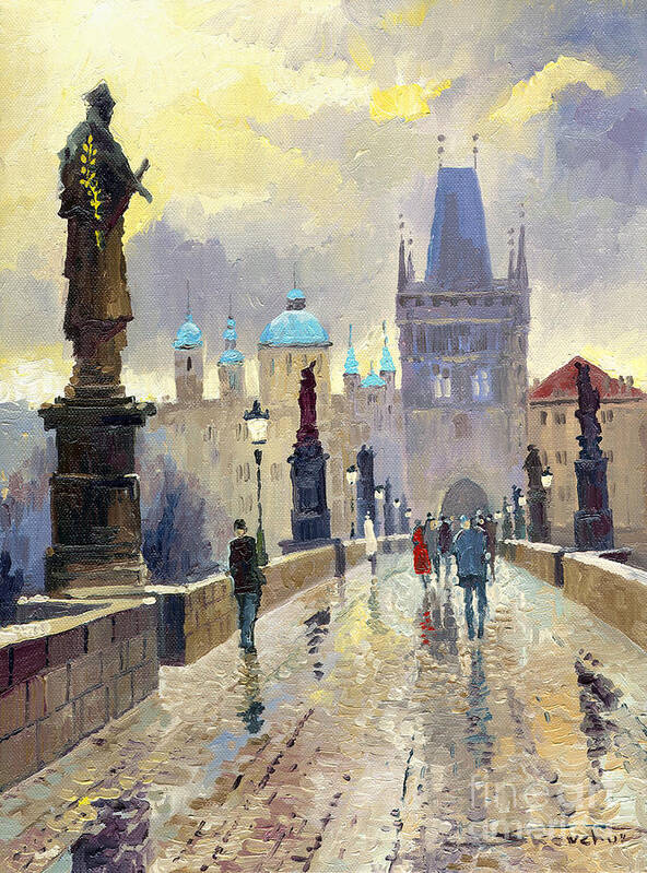 Oil On Canvas Poster featuring the painting Prague Charles Bridge 02 by Yuriy Shevchuk