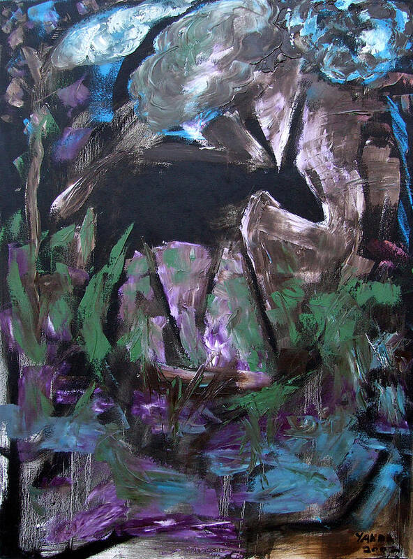 Katt Yanda Original Art Landscape Oil Painting Canvas Animal Wood Walk Stalk Poster featuring the painting Spirit Walker by Katt Yanda