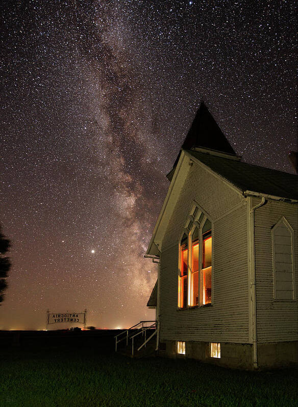 Antiochia Poster featuring the photograph Abandoned but Not Forgotten - Antiochia Lutheran Nighscape #2 with milky way by Peter Herman