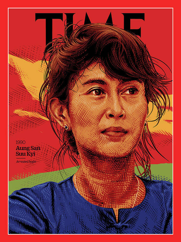 Time Poster featuring the photograph Anna San Suu Kyi, 1990 by Illustration by Tracie Ching for TIME