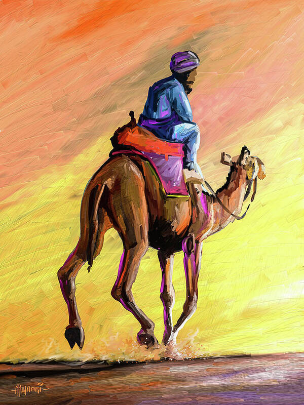 Morocco Poster featuring the painting Camel Ride Home by Anthony Mwangi