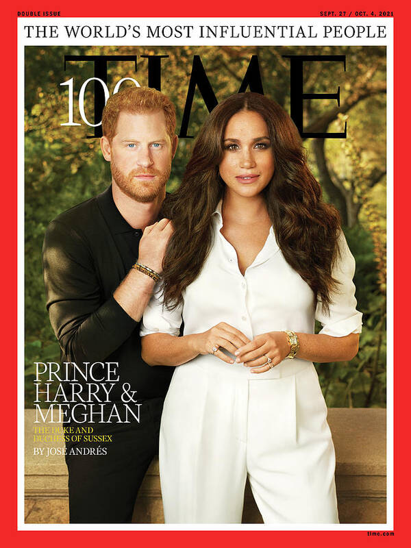 2021 Time 100 Poster featuring the photograph 2021 TIME100 - Prince Harry and Meghan by Photograph by Pari Dukovic for TIME