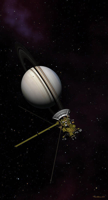 Cassini Poster featuring the digital art Lone sentinel at Saturn by David Robinson