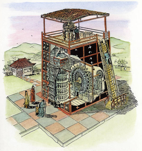 11th Century Poster featuring the drawing Chinese Astronomical Clocktower Built #1 by Granger