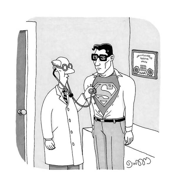 Cctk Poster featuring the drawing A Doctor Listens To Clark Kent's Heartbeat by J.C. Duffy
