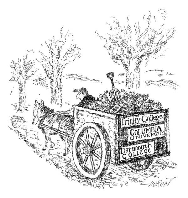 Bumper Stickers Poster featuring the drawing A Man Drives A Horse-drawn Cart With Bumper by Edward Koren