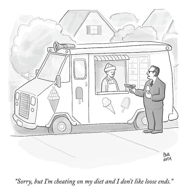 Ice Cream Poster featuring the drawing A Mob Guy Holding Points A Gun At A Vendor In An by Paul Noth