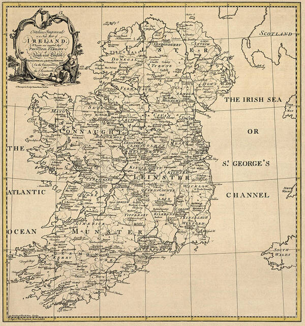 Ireland Poster featuring the drawing Antique Map of Ireland by S. Thompson - circa 1795 by Blue Monocle