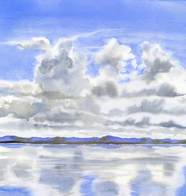 Watercolor Poster featuring the painting Cloudy Sky with Reflections by Sharon Freeman
