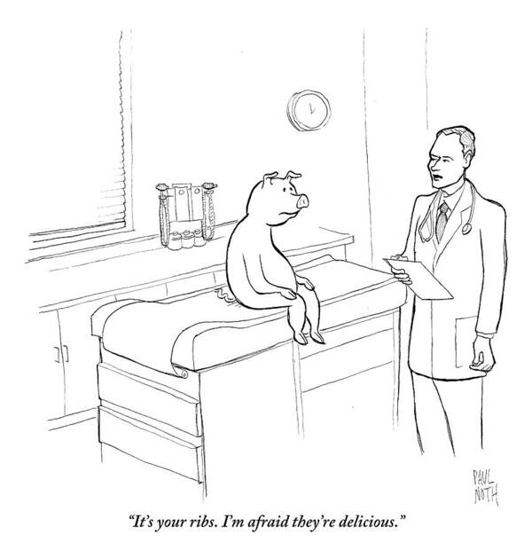 Pigs Poster featuring the drawing Doctor To Pig by Paul Noth