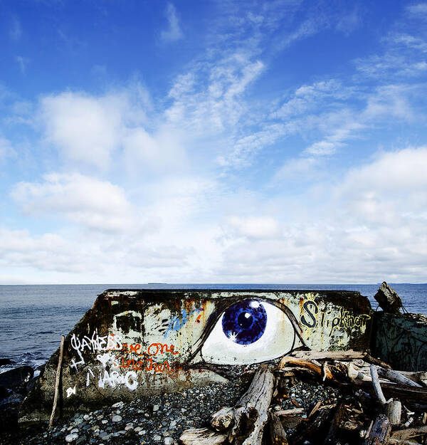 Graffiti Poster featuring the photograph Eye on the Strait by Bob VonDrachek