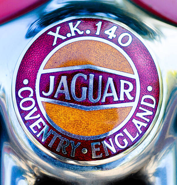 Car Poster featuring the photograph Jaguar X.K. 140 Logo by Ronda Broatch