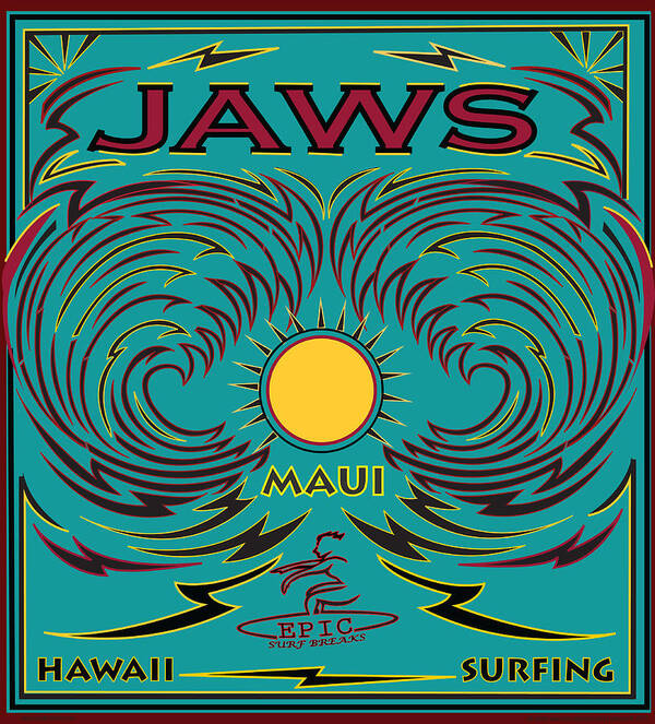 Surfing Poster featuring the digital art Surfing Jaws Hawaii Maui by Larry Butterworth