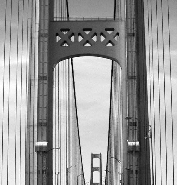 Bridge Poster featuring the photograph Mackinac Bridge Detail 2 BW by Mary Bedy