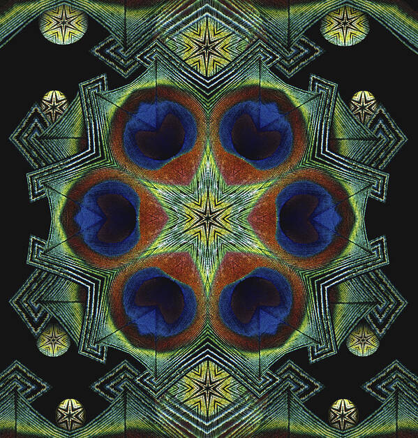 Mandala Poster featuring the digital art Mandala Peacock by Nancy Griswold