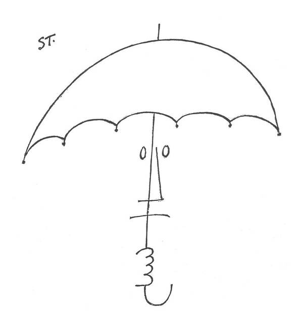 115366 Sst Saul Steinberg (sad Face Peers Out From Under Umbrella.) Day Depressed Depression Face Gloom Gloomy Miserable Misery Morose Out Peers Rain Raining Rainy Sad Sadness Umbrella Under Unhappiness Unhappy Upset Weather Poster featuring the drawing New Yorker February 20th, 1954 by Saul Steinberg