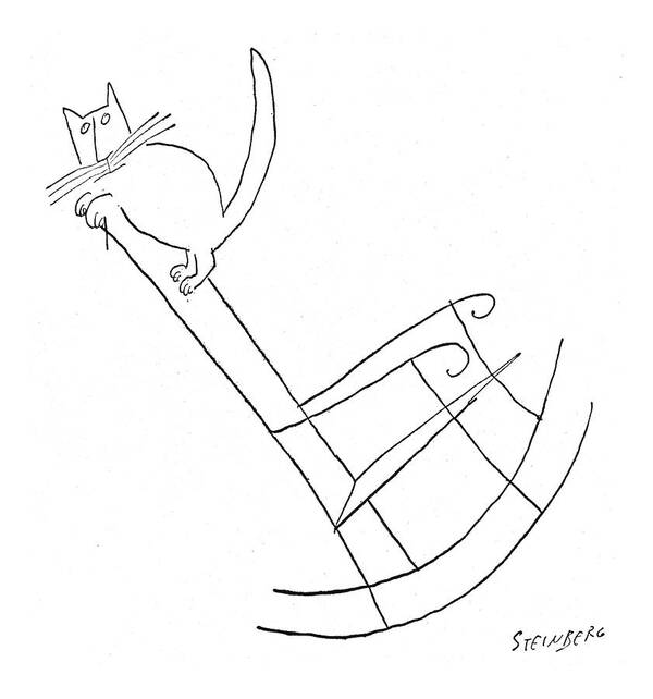 115347 Sst Saul Steinberg (a Cat In A Rocking Chair Poster featuring the drawing New Yorker January 23rd, 1954 by Saul Steinberg