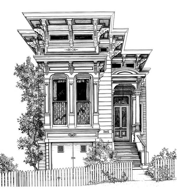 Pen And Ink Poster featuring the drawing San Fracisco Victorian2 by Mary Palmer