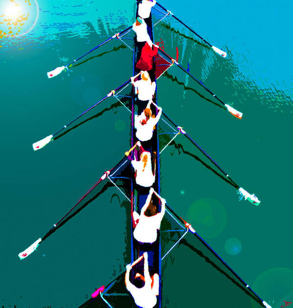 Rowing Poster featuring the painting Rowing in the sun by David Lee Thompson