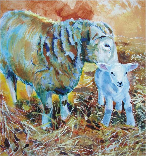 Lamb Poster featuring the painting Sheep and Lamb by Mike Jory