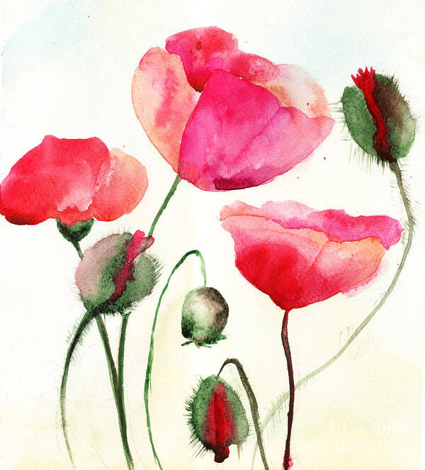 Backdrop Poster featuring the painting Stylized Poppy flowers illustration by Regina Jershova