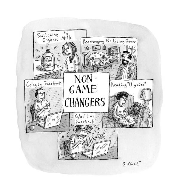 Game-changers Poster featuring the drawing Title: Non-game-changers. Five Boxes Depicting by Roz Chast
