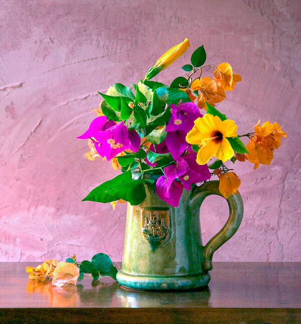Still Life Poster featuring the photograph Bougainvilleas in a green jar. Valencia. Spain by Juan Carlos Ferro Duque