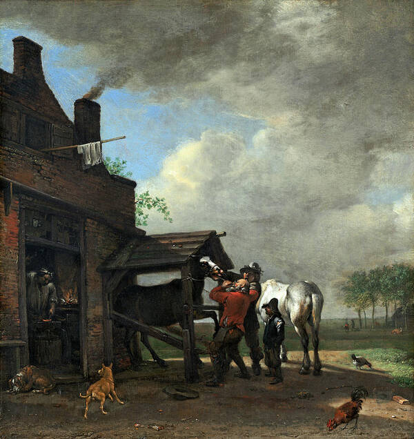 Paulus Potter Poster featuring the painting A Farrier's Shop #1 by Paulus Potter