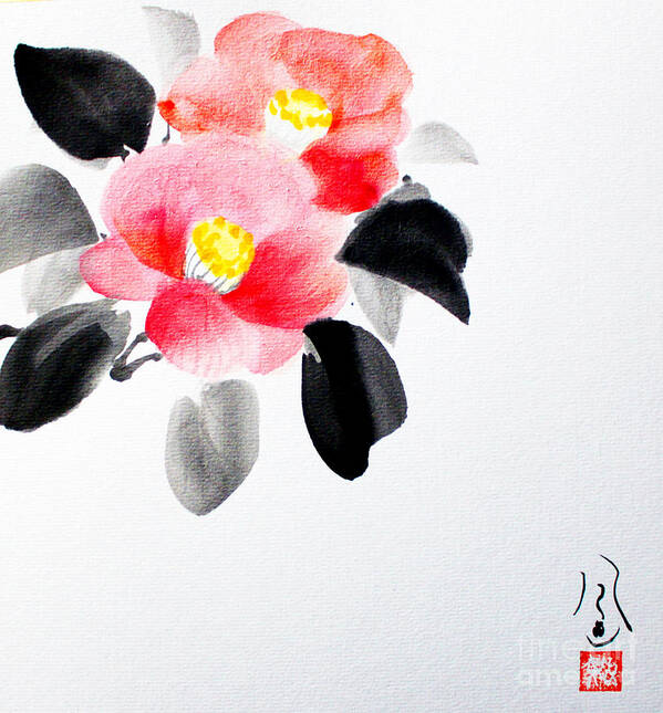Japanese Poster featuring the painting Camellia / Tsubaki #1 by Fumiyo Yoshikawa