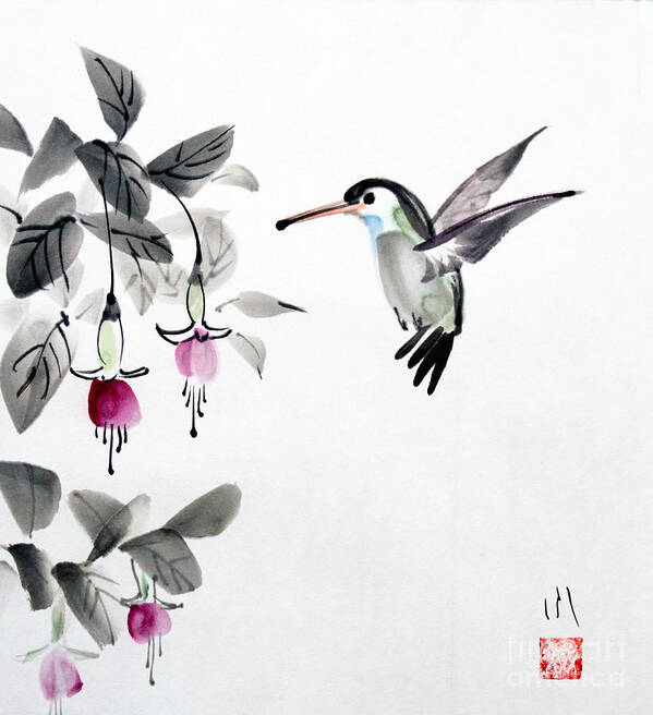Japanese Poster featuring the painting Humming Bird #2 by Fumiyo Yoshikawa